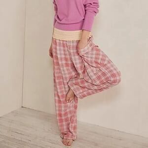 Free People Intimately Plaid About You Lounge Pull-On Pajama Pants Pink Combo XS